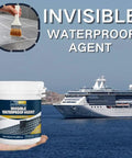 Tough As Nails Invisible Waterproof Sealant in hand, clear sealant for outdoor use, visible stains removed, perfect for DIY repairs.