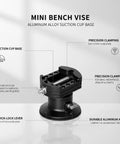 Super Handy Mini Bench Vise With Massive Suction Power Base For Jewelry, Small Crafts And Precision Clamping Tasks On Any Smooth Surface Without Drilling, showing aluminum alloy construction.