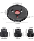 54T 0.8 32P Beefy Metal Spur Gear Set with 15T 17T 19T Pinions and 3.175mm Coupler for 1/10 Traxxas RC Cars size dimensions