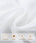 Close-up of fabric showing pleated white sheer curtains for track system sliding door panels 2 pack each 100 inches wide custom sizing