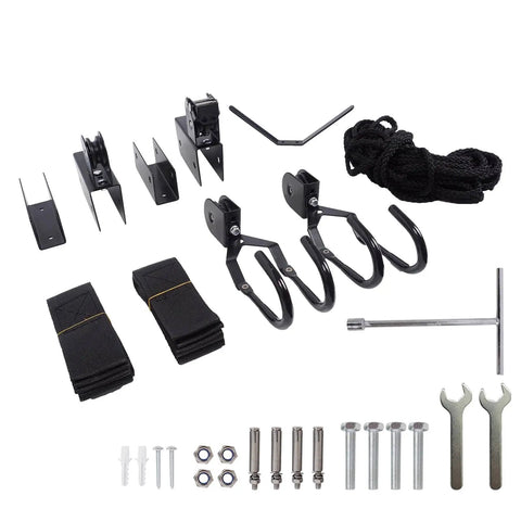 Heavy Duty Ceiling Hoist System For Garage Storage With Aluminum Construction, 125 Lb Capacity Overhead Lift hardware components