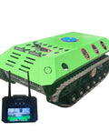 Premium Remote Control Crawler Sprayer With Tracked Design For Efficient Agricultural Pest Control And Orchard Care Heavy Duty Electric Spray Machine Built Tough, with remote, featuring a green tracked body.
