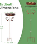 35.4 Inch Tall Vintage Metal Bird Bath With 12 Inch Diameter Bowl And 2.2 Inch Deep Removable For Easy Cleaning Freestanding Garden Yard Decor With Scrollwork And Leaf Accents Go To Backyard Centerpiece For Bird Watching shown with dimensions
