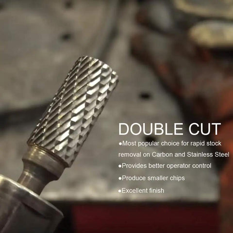Close-up of double-cut carbide burr from 10 Pcs Carbide Burrs Set With One Quarter Inch Shank, ideal for engraving and polishing.
