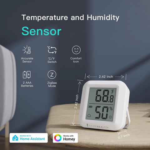 ThirdReality Zigbee temperature and humidity sensor, 2-pack with LCD display, white, AAA batteries included