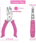 Product size of One Quarter Inch Hole Punch For Crafts With Pink Soft Grip Handle, showing dimensions and hole diameter.