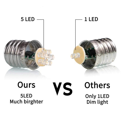 Comparison of 5 LED and 1 LED bulbs for '100 Pack Pure White C9 LED Christmas Light Bulbs, Dimmable And Shatterproof, E17 Base, Energy Saving Replacement For String Lights, Commercial Grade Bright Two LEDs Per Bulb, 0.8W Each'