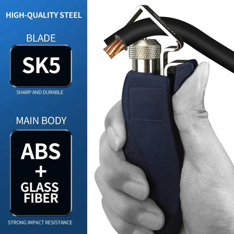 Round Cable Stripper With Adjustable Cutting Depth For Fast And Clean Jacket Removal, SK5 steel blade, ABS plus glass fiber body