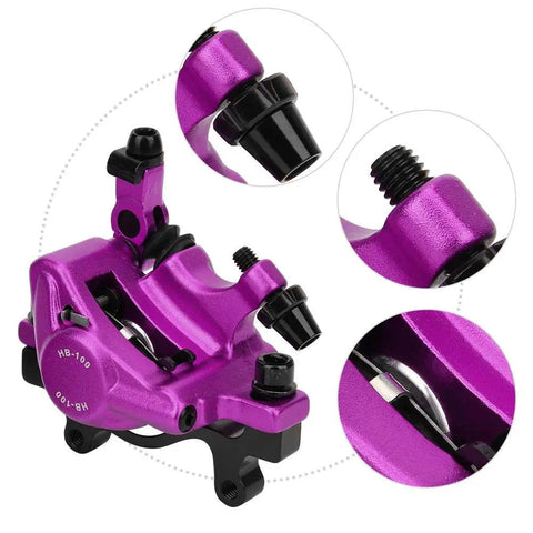 Heavy Duty Hydraulic Disc Brake Set Built Different With Reinforced Aluminum Calipers, purple HB-100 caliper detail.