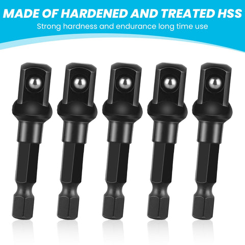 Impact Driver Socket Adapters Set Five Pieces In Durable Black Finish Square Socket Bit Adapters From One Quarter Inch To Three Eighths Inch