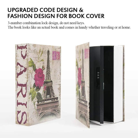 Hidden Book Safe With 3 Digit Combination Lock, Diversion Safe For Cash And Jewelry, Paris Eiffel Tower Design, Secret Metal Safe Box For Passports And Money, 9.5 By 6.2 By 2.2 Inch
