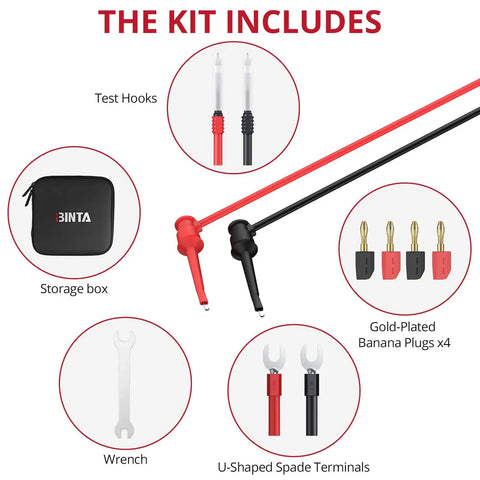 28 Piece Silicone Multimeter Leads Kit With Replaceable Gold Plated Probes and Accessories including Storage Bag and Test Hooks