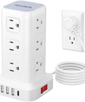Tower Surge Protector Power Strip With 12 Outlets 4 USB Ports Including USB C 6.5 Foot Extension Cord 16 In 1 Charging Station 1200 Joules Surge Protection Built In Circuit Breaker Your Desk Ready Workhorse Charging Hub