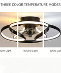 Slick Three Speed Ceiling Fan With Light Featuring Invisible Abs Blades Led Fandelier Semi Flush Mount Remote Control Flicker Free Lighting showing three color temperature modes: warm, neutral, and white light.
