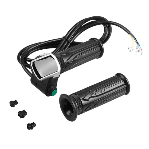 Get This Waterproof Lcd Throttle Grip With Bright Led For Electric Bikes Scooters And Cars Featuring Ergonomic Textured Grooves And Real-Time Power Display Plus Security Lock Status black ABS grip with cables and connectors