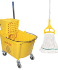 35 Quart Commercial Mop Bucket With Side Press Wringer On Wheels Included Industrial Mop Yellow For Heavy Duty Floor Cleaning And Mopping With Durable 50K Cycles Wringer And Rectangular Design