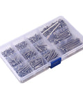 Hardcore 440 Piece 304 Stainless Steel Hex Head Socket Screws And Nuts Assortment Kit M3 Metric Bolts Nuts With 2 Hex Keys For Tough Home Repair Or Weekend DIY Projects Inside Rust Resistant Plastic Storage Case With Lid Organizer Tray, open compartment view