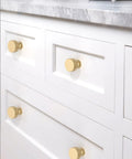 Brushed Gold Kitchen Cabinet Knobs 10 Pack Cabinet Pulls Drawer Knobs Zinc Hardware For Dresser Drawers Easy Install shown on white cabinetry