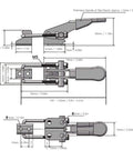 Technical diagram of Heavy Duty Stainless Steel Toggle Clamp Latch Kit, 400lb Capacity, Adjustable Safe Locking dimensions shown