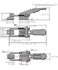 Technical diagram of Heavy Duty Adjustable Stainless Steel Toggle Clamp Set, 400 Lbs Capacity, Quick Release Pull Latches dimensions