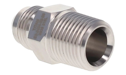 Built Like A Tank 316 Stainless Steel 3/4 Inch 37 Degree JIC To Male Pipe Hydraulic Adapter with threaded design.