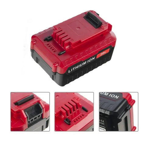 Heavy Duty 20V Lithium Ion Battery Dual Pack 4 Ah Replacement For Porter Cable Power Tools in red and black design.