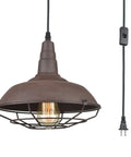 Industrial Plug In Pendant Light Barn Style Hanging Lamp with wire cage and rustic copper finish, 192 in cord, ETL listed
