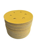 Top Tier 100 Piece Sanding Discs With Velcro Hook And Loop Backing For Fast Grit Swaps On Wood Metal And Auto Bodyworks Featuring Durable Flocking Paper With 600 Grit Polishing Power To Shiny Smooth Results stacked in a pile.