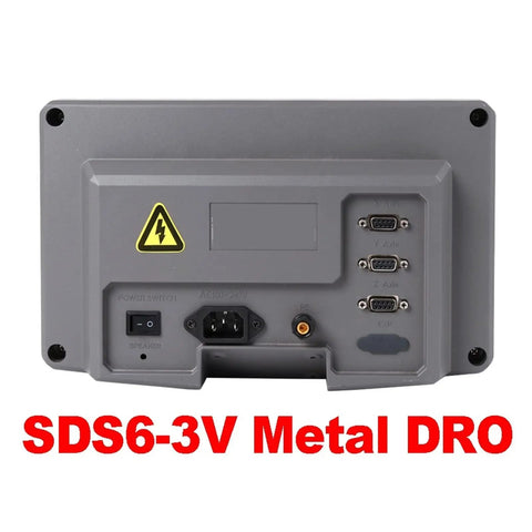 Boss Level Digital Readout Kit For Lathe Mill Rig Featuring Heavy Duty Alloy Housing With Lightning Fast Response And No Sweat Precision Scaling From 100 To 1000 Millimeters Ready To Go back view with input ports and power switch.