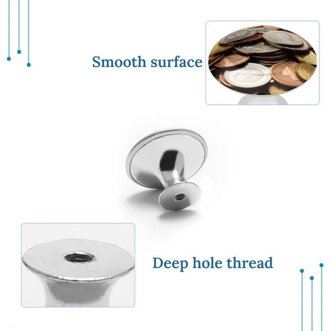 2 Pack 1.1 Inch Round Currency Coin Cabinet Knobs In Stainless Steel with smooth surface and deep hole thread