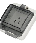 Built Tough Heavy Duty US Standard Waterproof Electrical Socket 127V 15A Industrial IP66 Outlet with protective cover open.