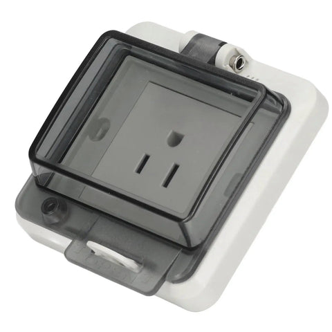 Built Tough Heavy Duty US Standard Waterproof Electrical Socket 127V 15A Industrial IP66 Outlet with protective cover open.