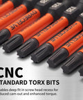 Torx bit set, 10-pack T25 for impact drivers, orange handles, 2'' long, magnetic head