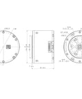 Technical diagram of Dual Encoder Servo Motor MG4005E I10V3 With CAN 18Bit And 14Bit Encoders, front and side views.