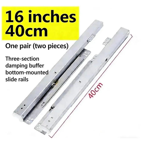 Top Shelf Bottom Mounted Drawer Slides One Pair Concealed Guide 16 Inch showcasing heavy-duty three-section slide rails.