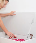 Woman using Gas Spring Cabinet Lid Support Hinge With Retractable Design for kitchen storage, showing easy installation and safety