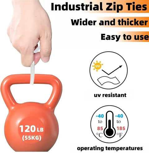 White Zip Ties 12 Inch 100 Pack Heavy Duty Self Locking Nylon Cable Ties 120 Lbs Tensile Strength Perfect For Indoor And Outdoor Use
