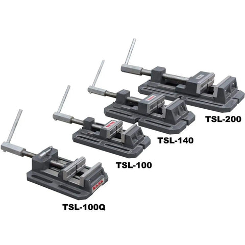 Four models of TSL drill press vises, including the 8-Inch Heavy-Duty Drill Press Vise With Replaceable Prismatic Jaws TSL-200.