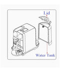 Water Tank And Cover For Capsule Coffee Makers See Through Glass Or Durable Plastic High Capacity 600Ml To 2L Must Have Compatible With Capsule Machines Including Creatista Plus J520 And Other Style Models Easy Refill, diagram showing lid and tank placement for espresso machine, grey outline