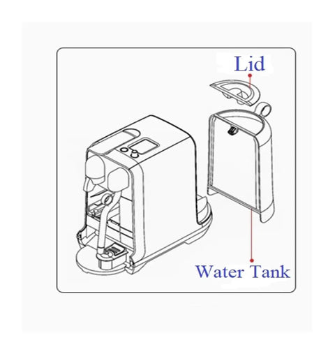 Water Tank And Cover For Capsule Coffee Makers See Through Glass Or Durable Plastic High Capacity 600Ml To 2L Must Have Compatible With Capsule Machines Including Creatista Plus J520 And Other Style Models Easy Refill, diagram showing lid and tank placement for espresso machine, grey outline