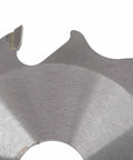 Close-up of 4 Inch 6 Tooth Carbide Biscuit Joiner Blade With 22mm Bore Replacement Plate For Woodworking Pro Grade Durability Thin Kerf