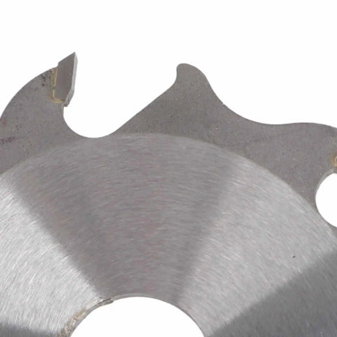 Close-up of 4 Inch 6 Tooth Carbide Biscuit Joiner Blade With 22mm Bore Replacement Plate For Woodworking Pro Grade Durability Thin Kerf