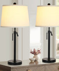 Bedside Table Lamps Set Of 2, Tall Black Nightstand Lamps For Living Room And End Tables, Height Adjustable 22-30 Inches, 3-Way Dimmable With Pull Chain, Modern Bedroom And Office Lamps, Bulbs Included on a wooden table
