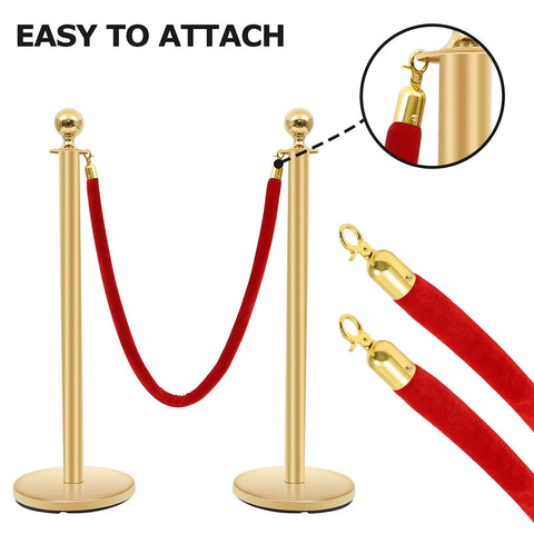 Golden Crowd Control Stanchions Set With 4.8 Foot Red Velvet Rope For Party Weddings Museums 2 Pack Heavy Duty Barrier Poles To Create Safe Queues And Elegant Lines For Event Venues Catering Halls Exhibits And More With A Sleek Golden Finish That Dazzles