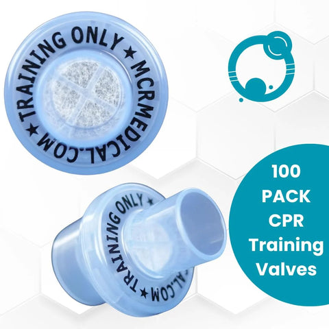 Blue CPR training valve, translucent plastic, 100-pack by MCR Medical