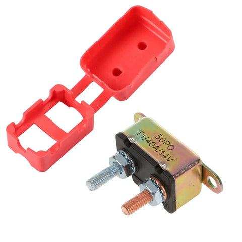 Stud Type Circuit Breaker With Auto Reset For Cars, Trucks, RVs, Marine Boats, And Trolling Motors, 40A, Two 10-32 Studs