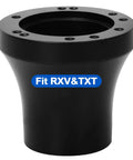 Slick Black Steering Wheel Adapter For EZGO TXT And RXV Golf Carts, powder-coated steel, mounts to original columns.