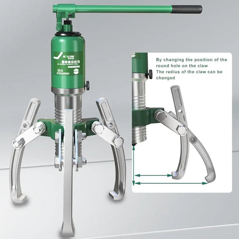 Heavy Duty Hydraulic Gear Puller Tool 30 Ton Max Capacity Tough Alloy Steel One Piece Pump Design Prevent Oil Leaks Inside Two Or Three Jaw Options 16 Inch Arms close-up with three jaws