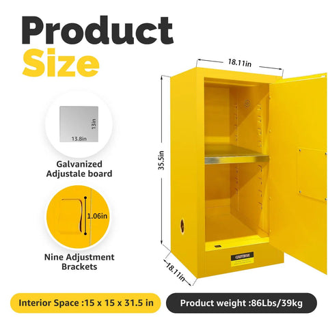 42 Gallon Flammable Safety Cabinet Built Tough As Nails With Fireproof Double Wall Steel Heavy Duty Yellow Locker For Shop Warehouse And Garage Trusted Storage For Solvents Lacquer And Acetone