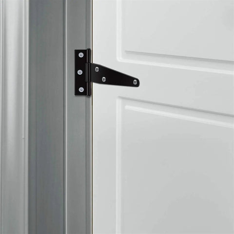 4 Inch T Shaped Stainless Steel Hinge Set, 6 Pack, on white indoor door, rust proof durable door hardware for light shed doors